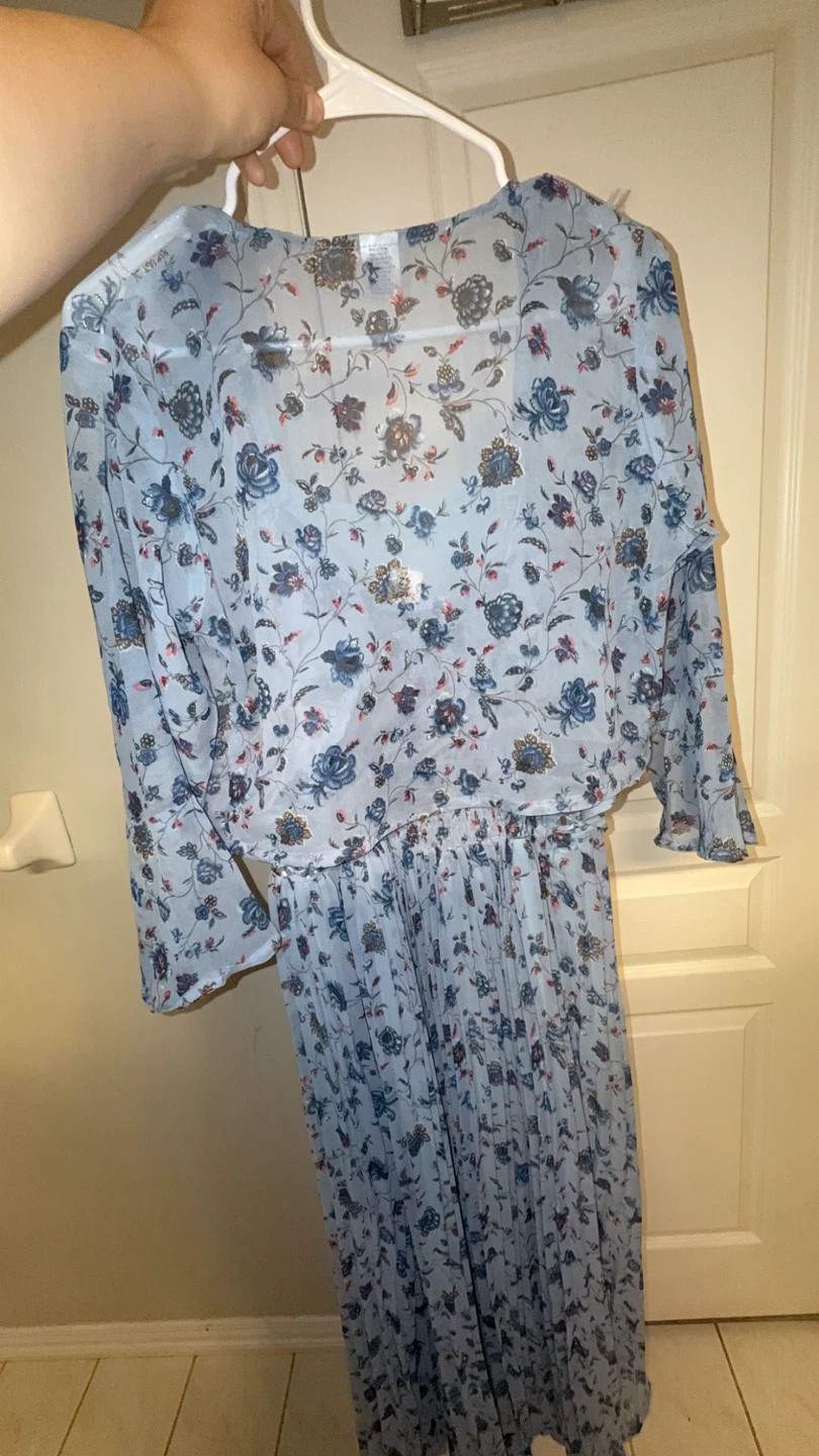 Blue Floral Maxi Dress with Matching Cardigan - photo 3