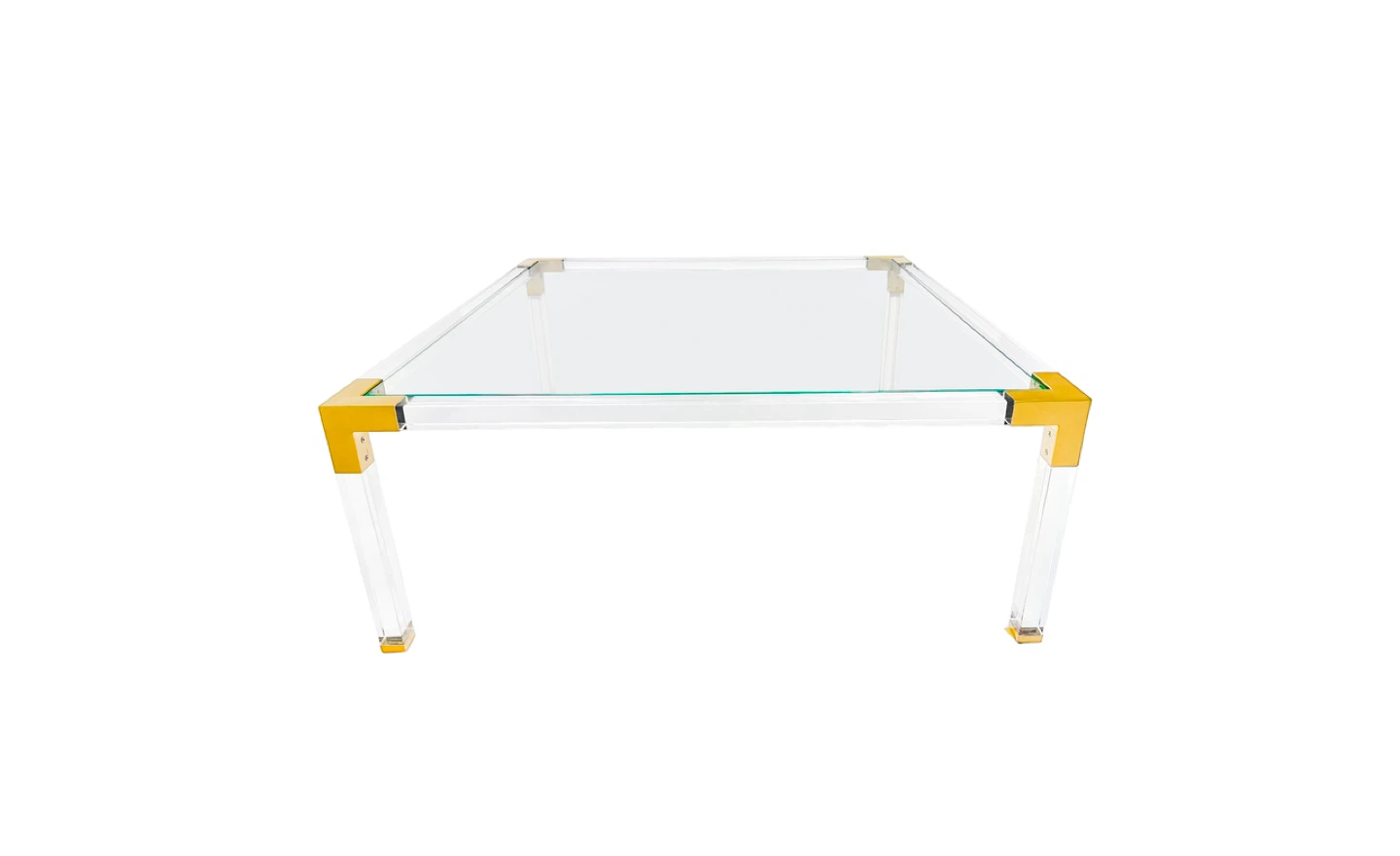 ACRYLIC & GOLD BRASS GLASS COFFEE TABLE