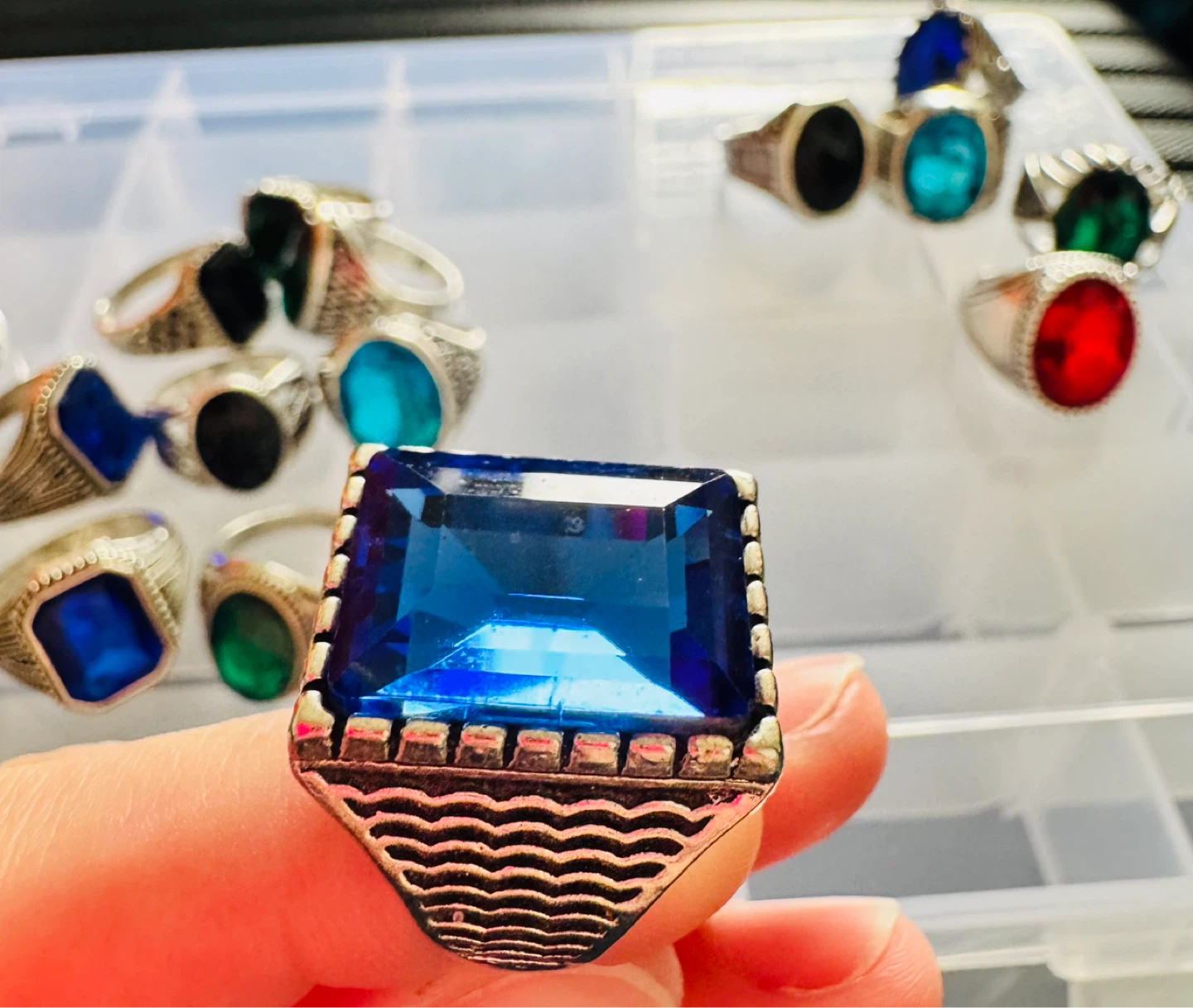 Large Blue Gemstone Ring 🌱