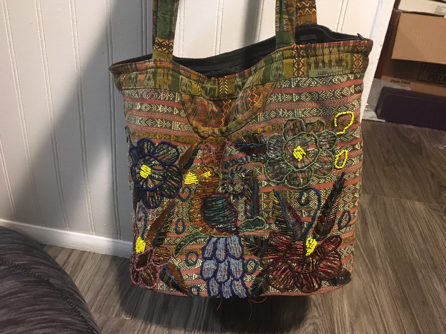 Embroidered Tote Bag with Beading