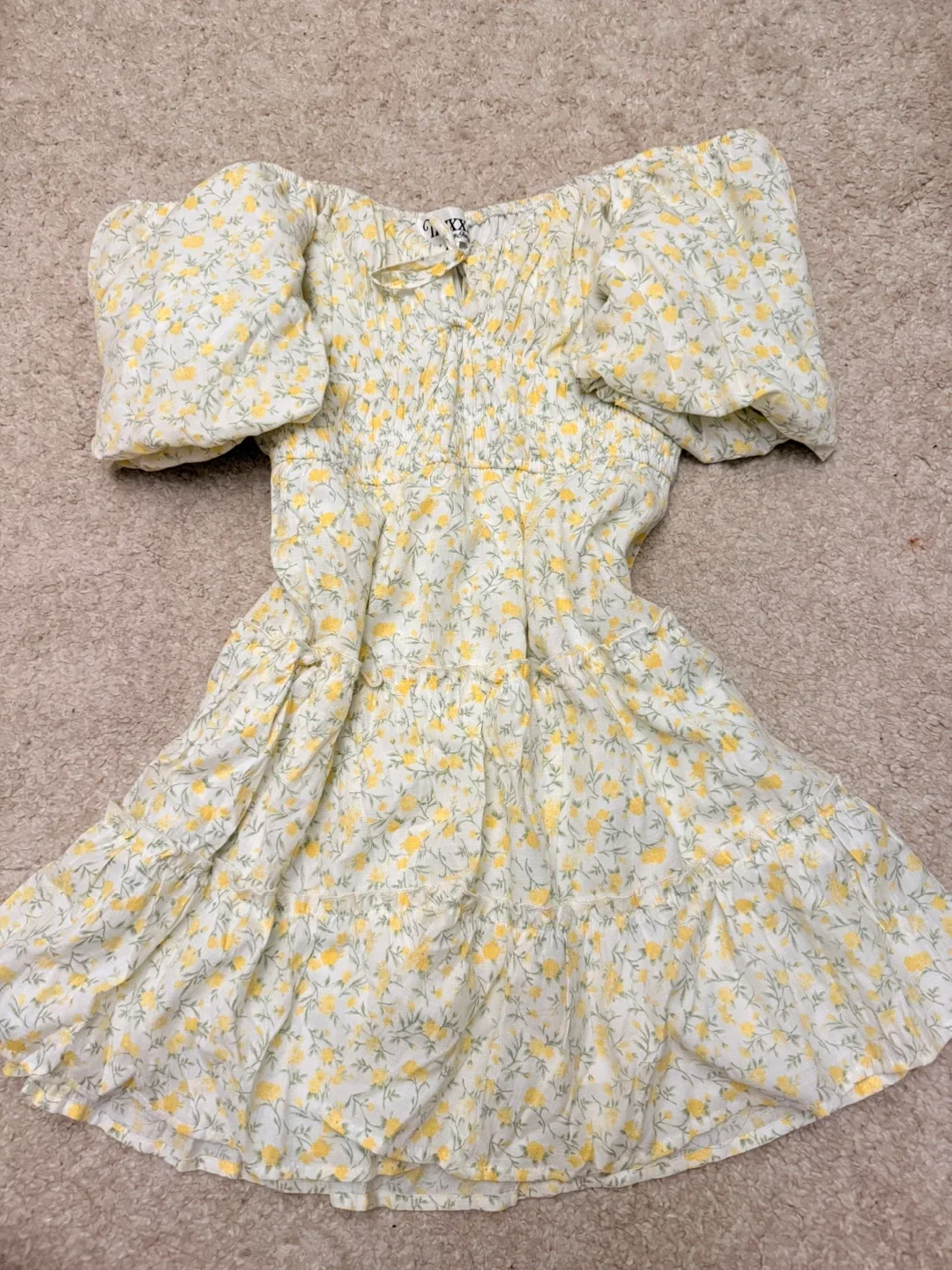 White floral puff sleeve mini dress - photo 2