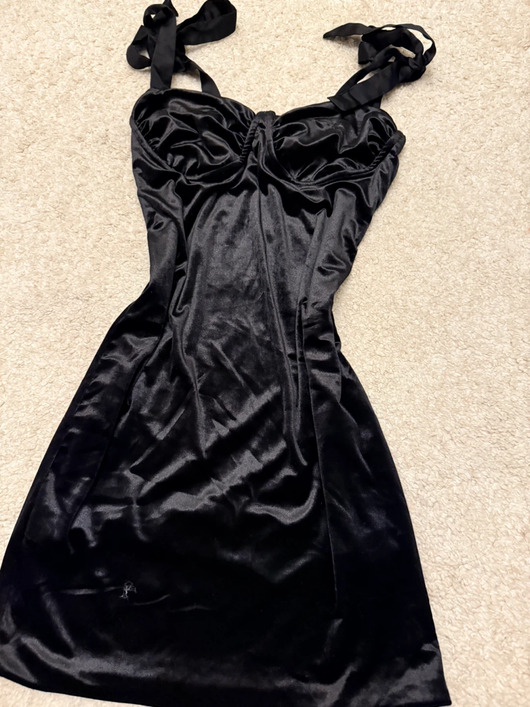 Black Velvet Dress with Tie Straps - photo 2