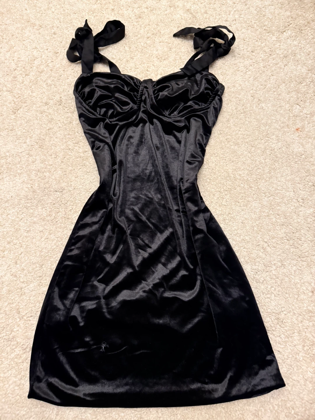Black Velvet Dress with Tie Straps