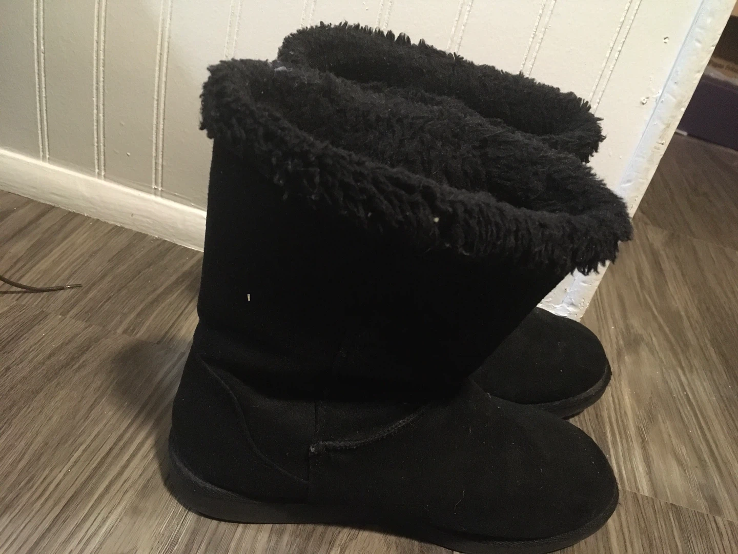Black Faux Suede Winter Boots - Size 7