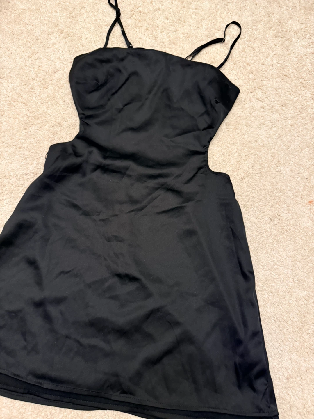 Black Satin Cutout Mini Dress