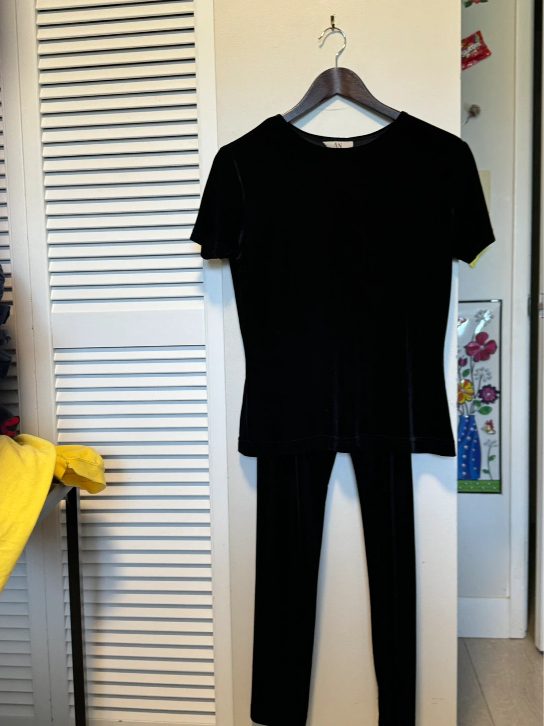 AN Black Velvet Top and Pants Set