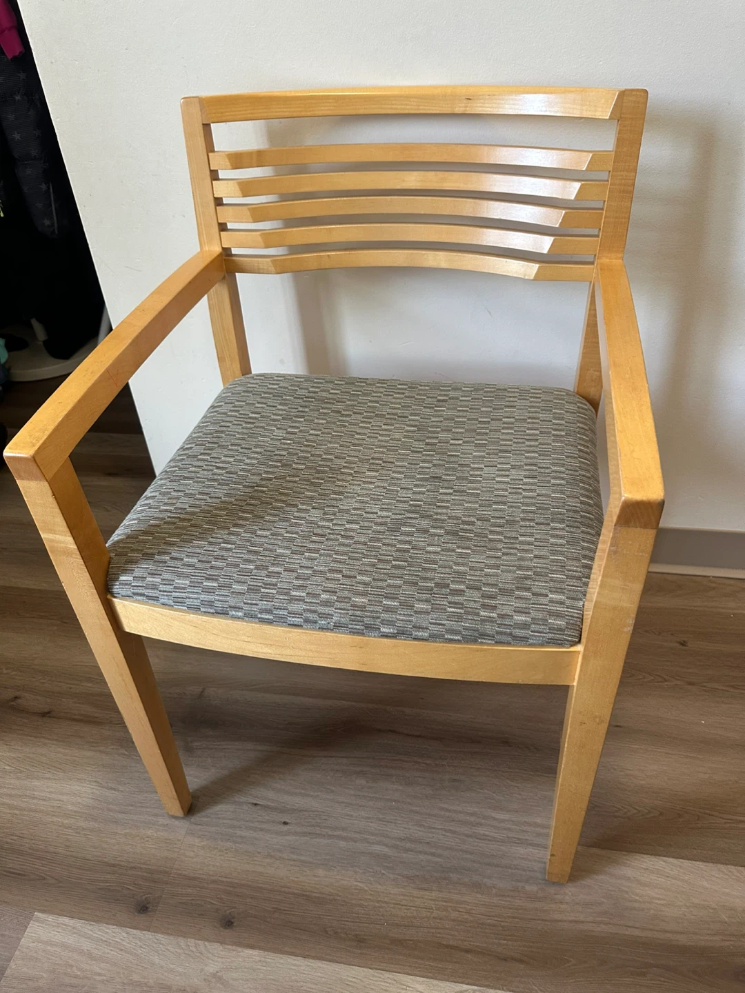 Wooden Accent Chair with Patterned Seat