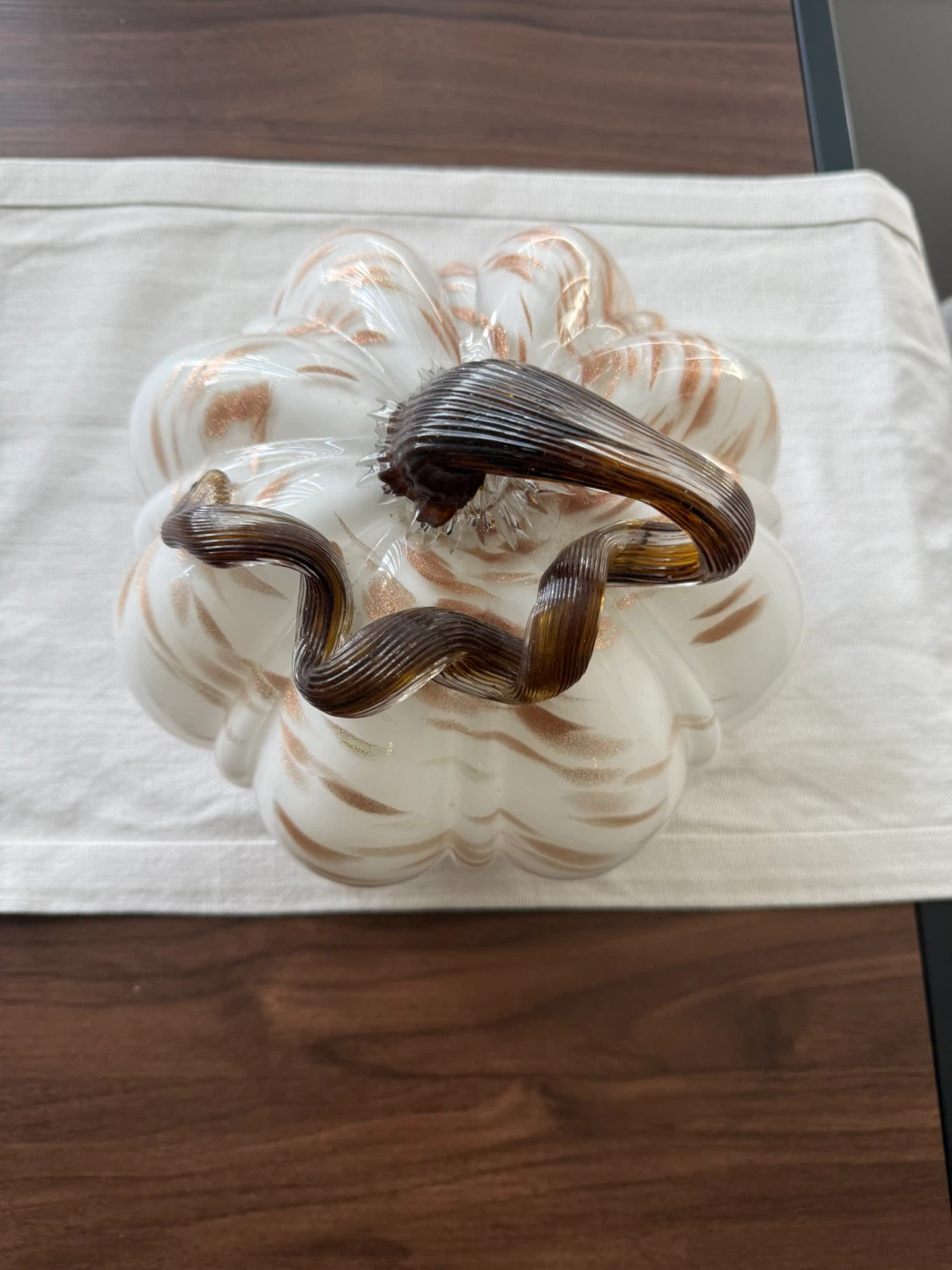 White Glass Pumpkin with Copper Swirls - photo 3
