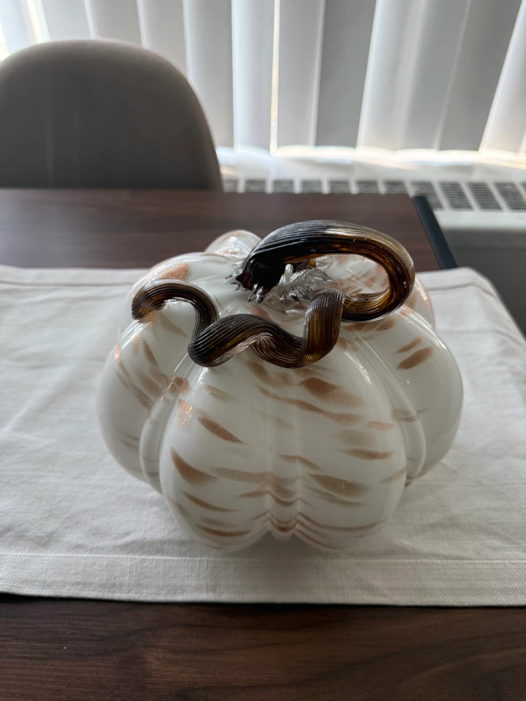 White Glass Pumpkin with Copper Swirls - photo 2