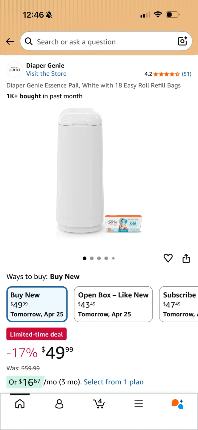 Diaper Genie Essence Diaper Pail White