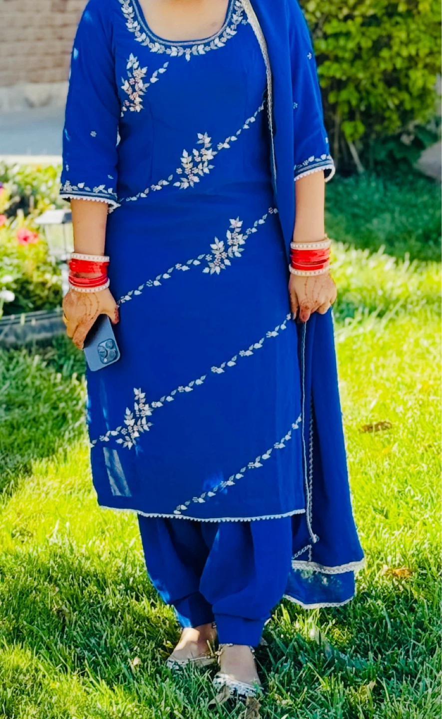 Blue Punjabi Suit with White Embroidery