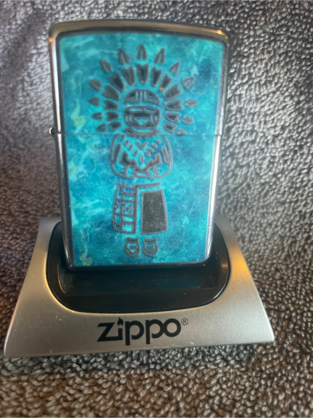 Zippo lighter with turquoise design