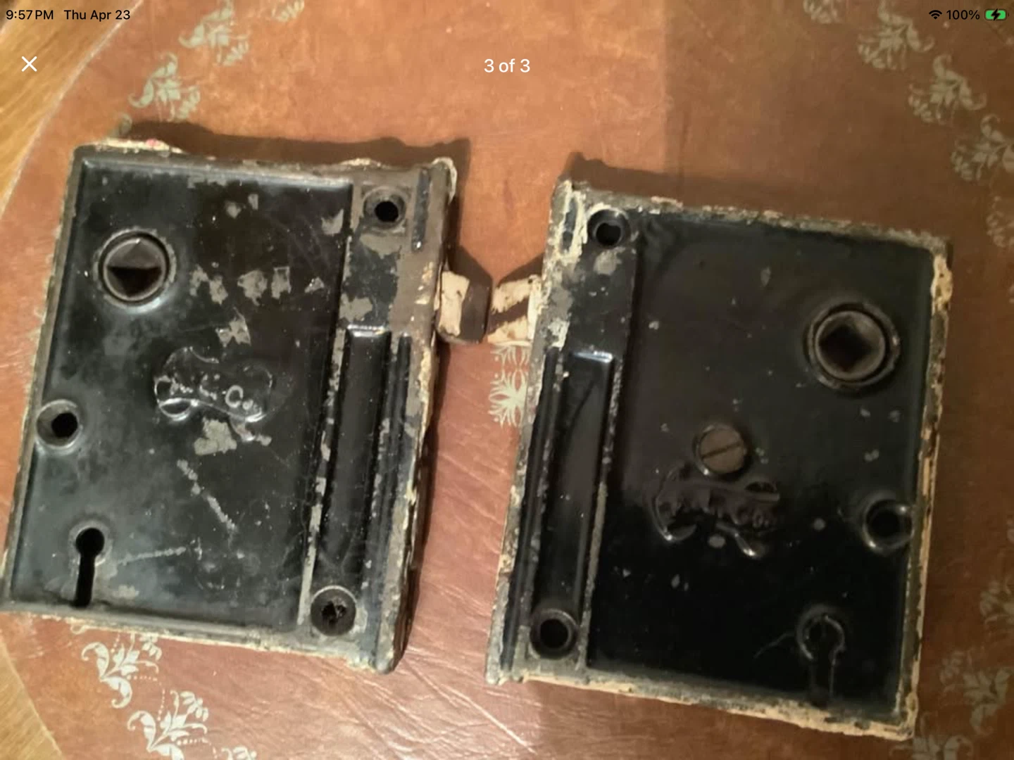 Two Antique A. L. Co. Cast Iron Salvaged Rim Locks 🐞 - photo 3
