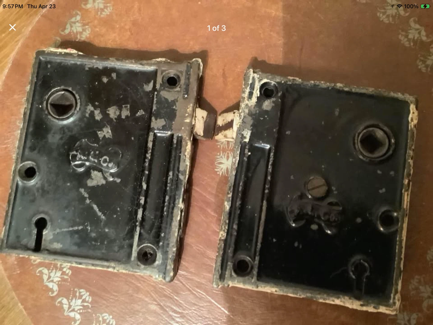 Two Antique A. L. Co. Cast Iron Salvaged Rim Locks 🐞