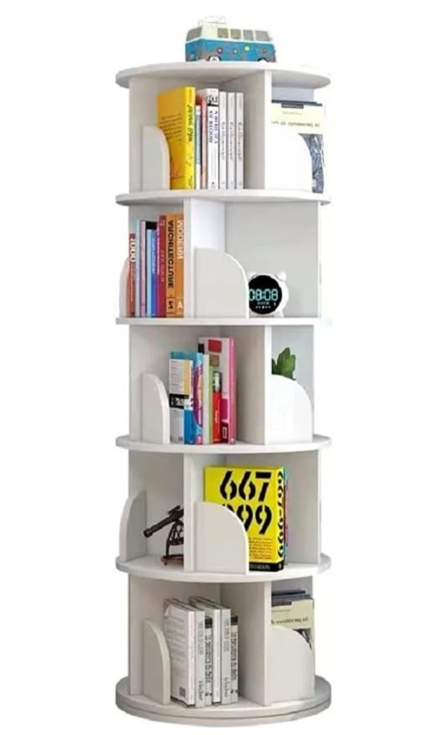 White 5-Tier Rotating Bookshelf - photo 2