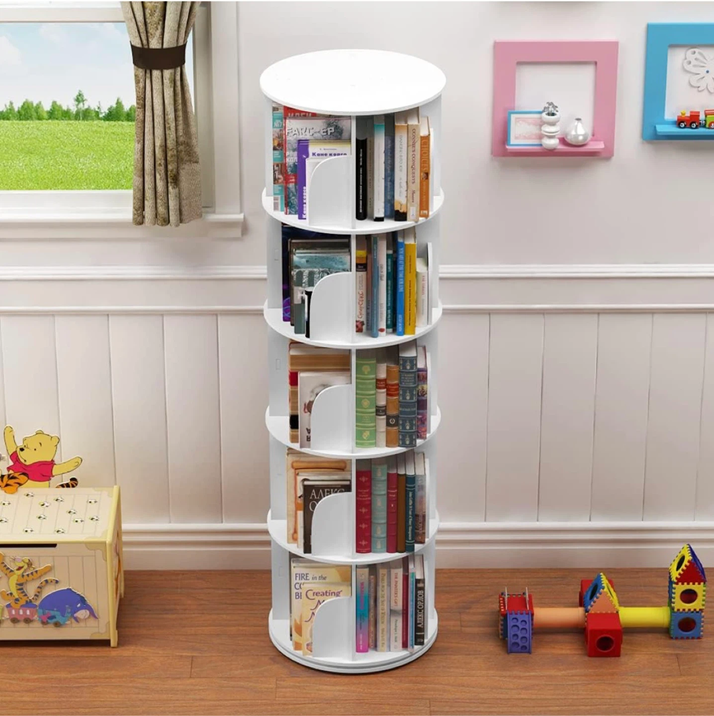 White 5-Tier Rotating Bookshelf - photo 4