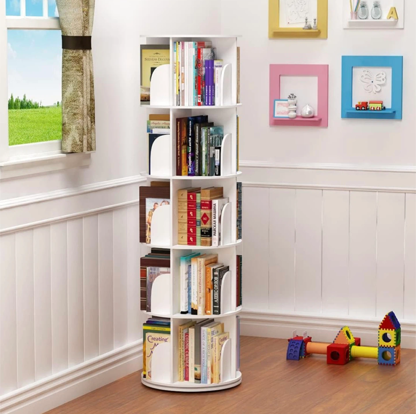White 5-Tier Rotating Bookshelf - photo 5