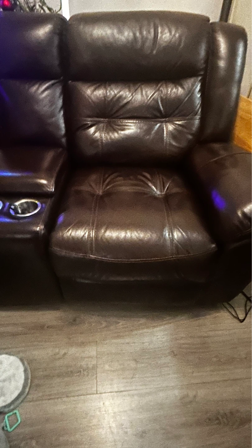 Brown Leather Loveseat with Cupholders - photo 3