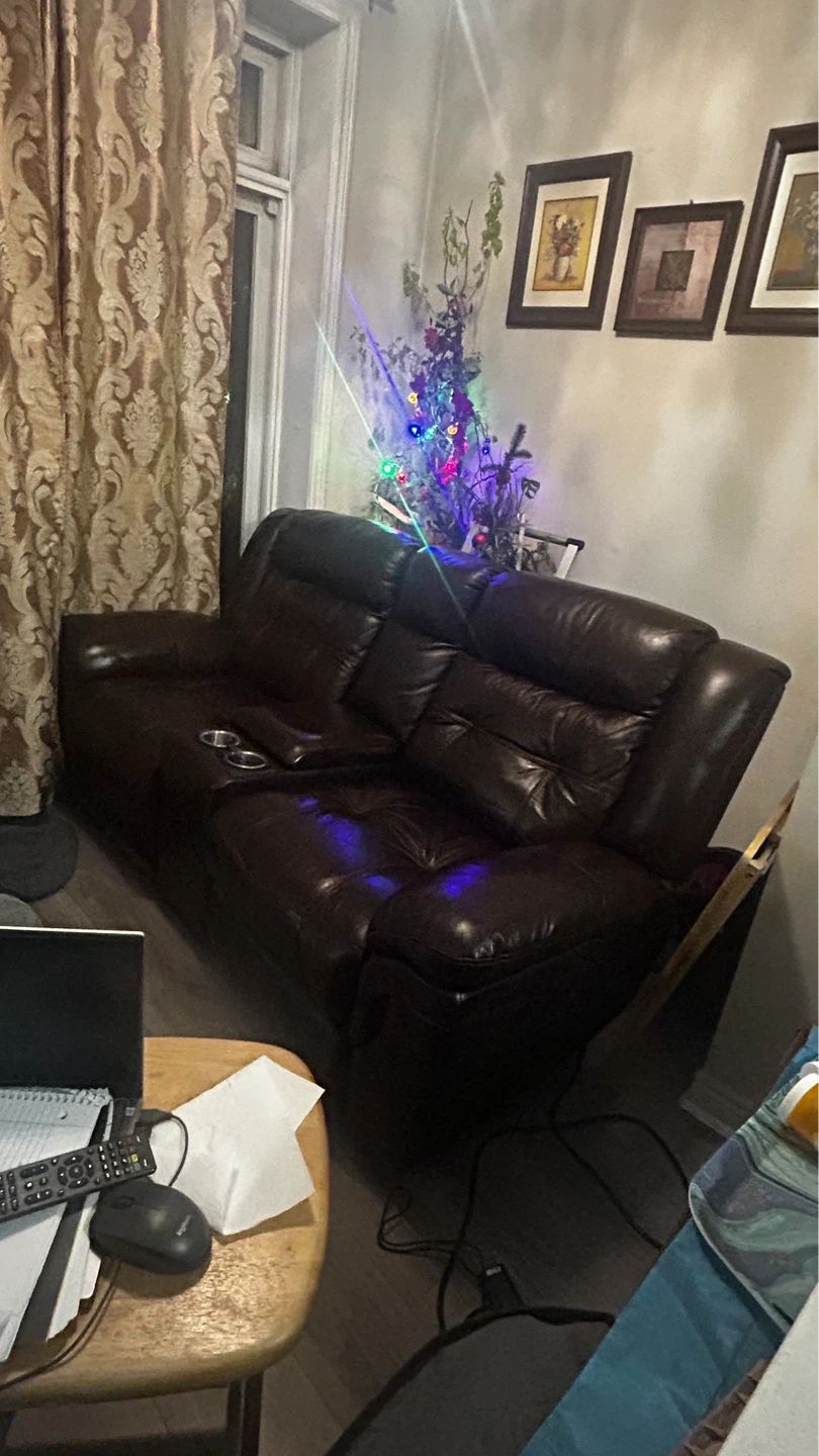 Brown Leather Loveseat with Cupholders - photo 4
