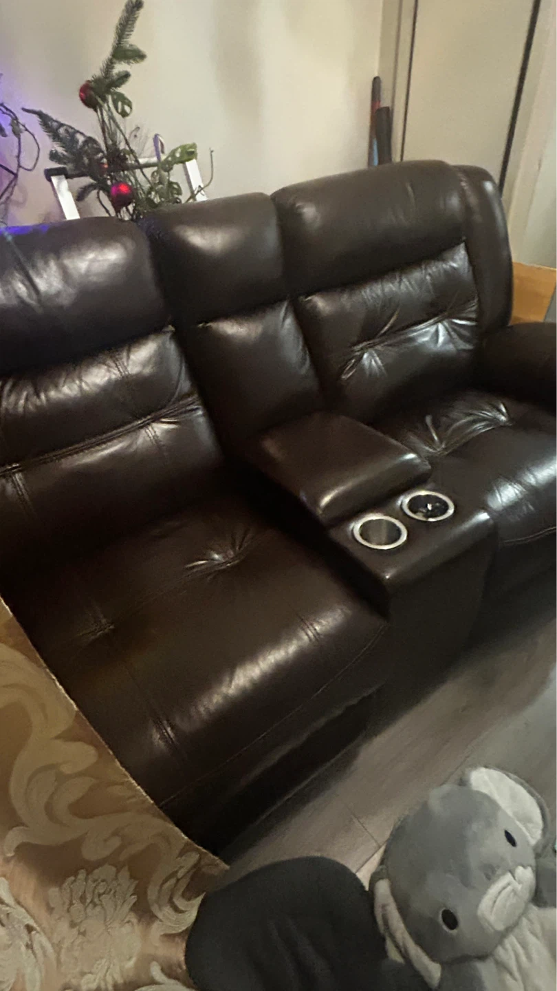 Brown Leather Loveseat with Cupholders - photo 2