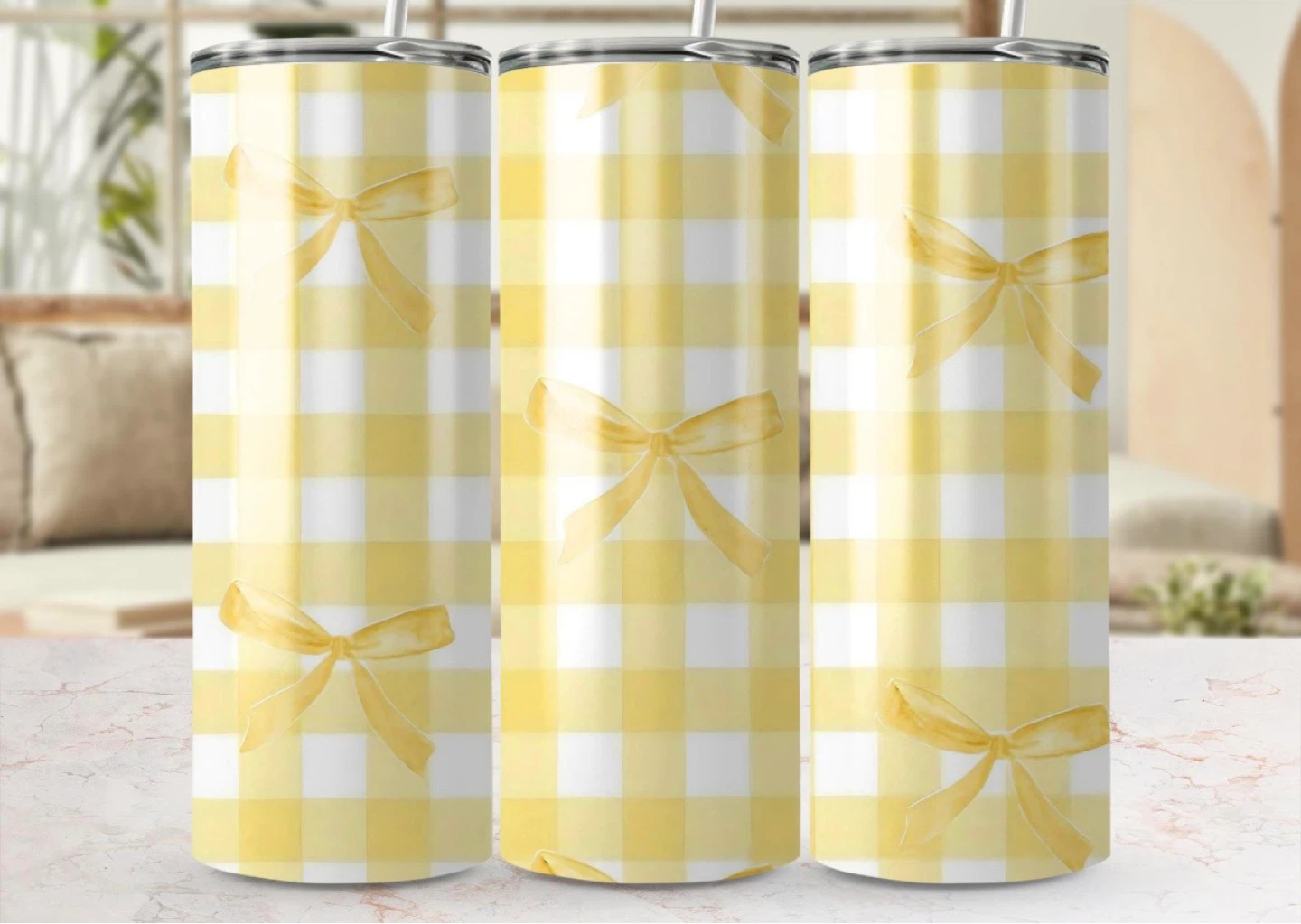 Yellow Tumbler with Bows