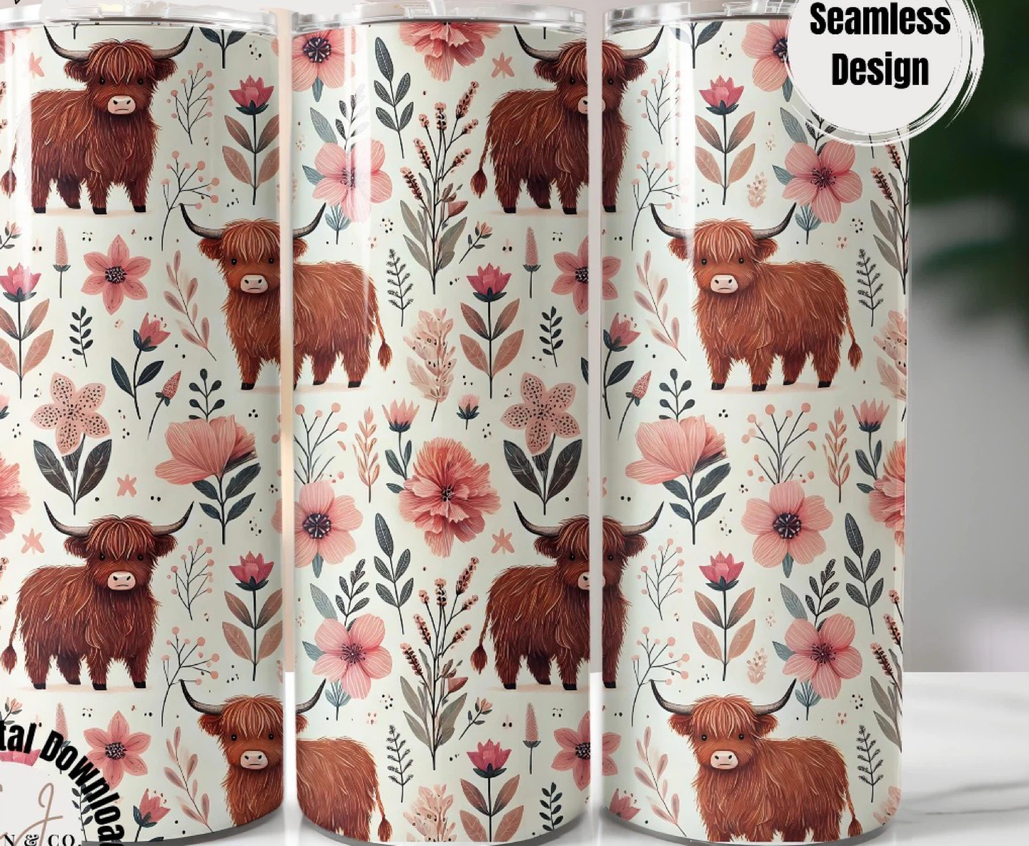 Highland Cow Floral Tumbler