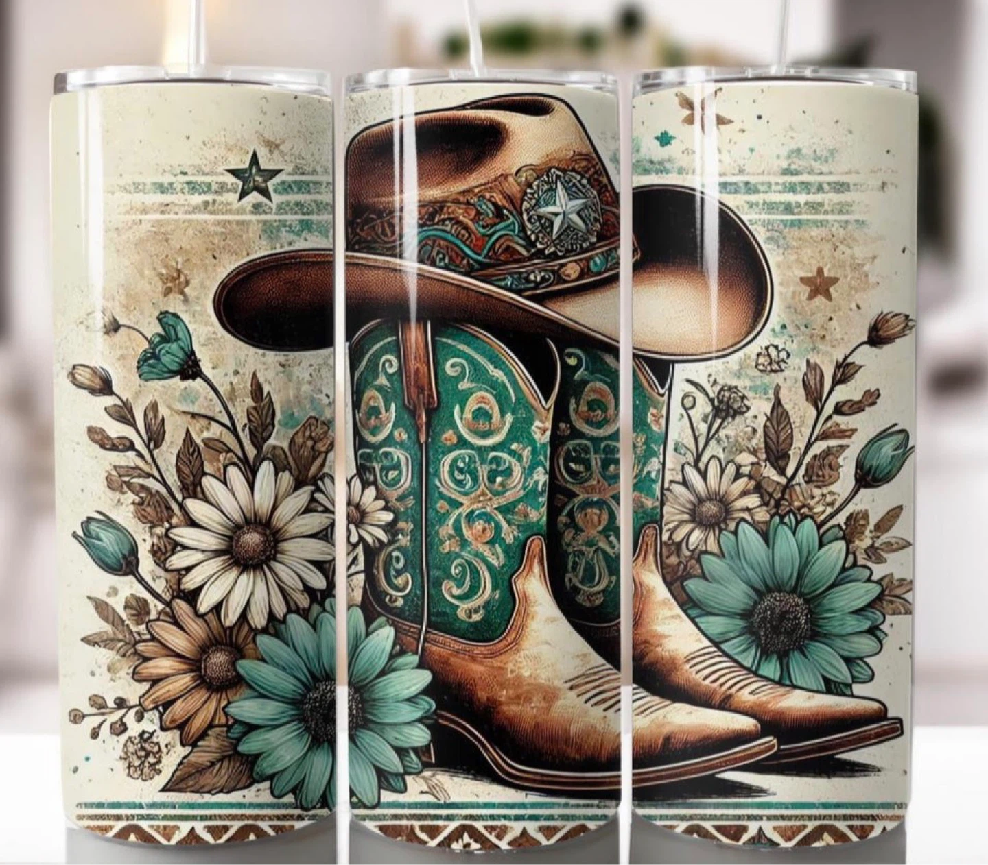 Cowboy Boots & Hat Floral Tumbler