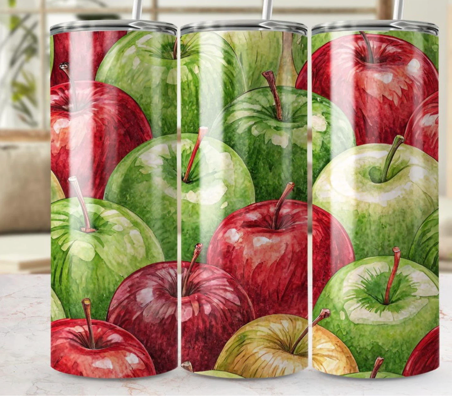 Stainless Steel Tumbler with Apple Design