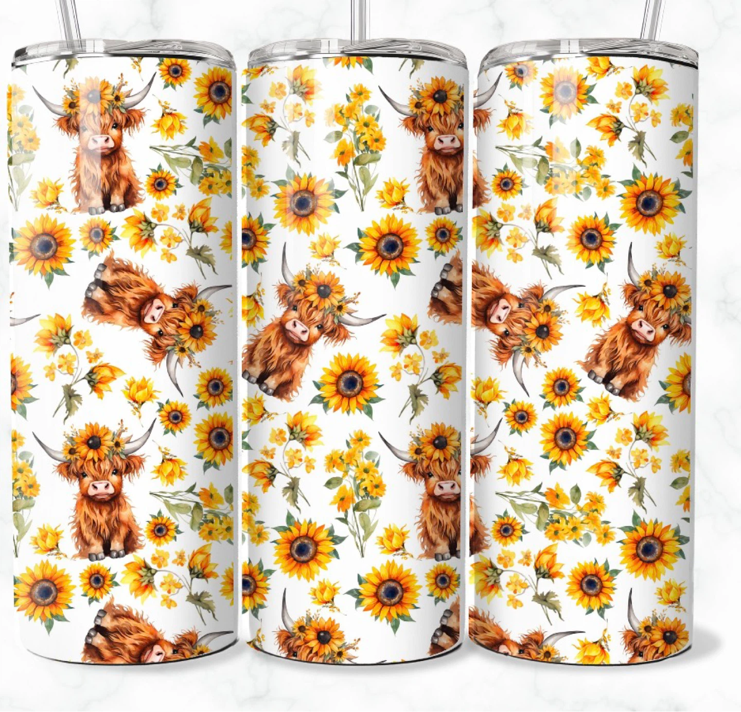 Highland Cow Sunflower Tumbler