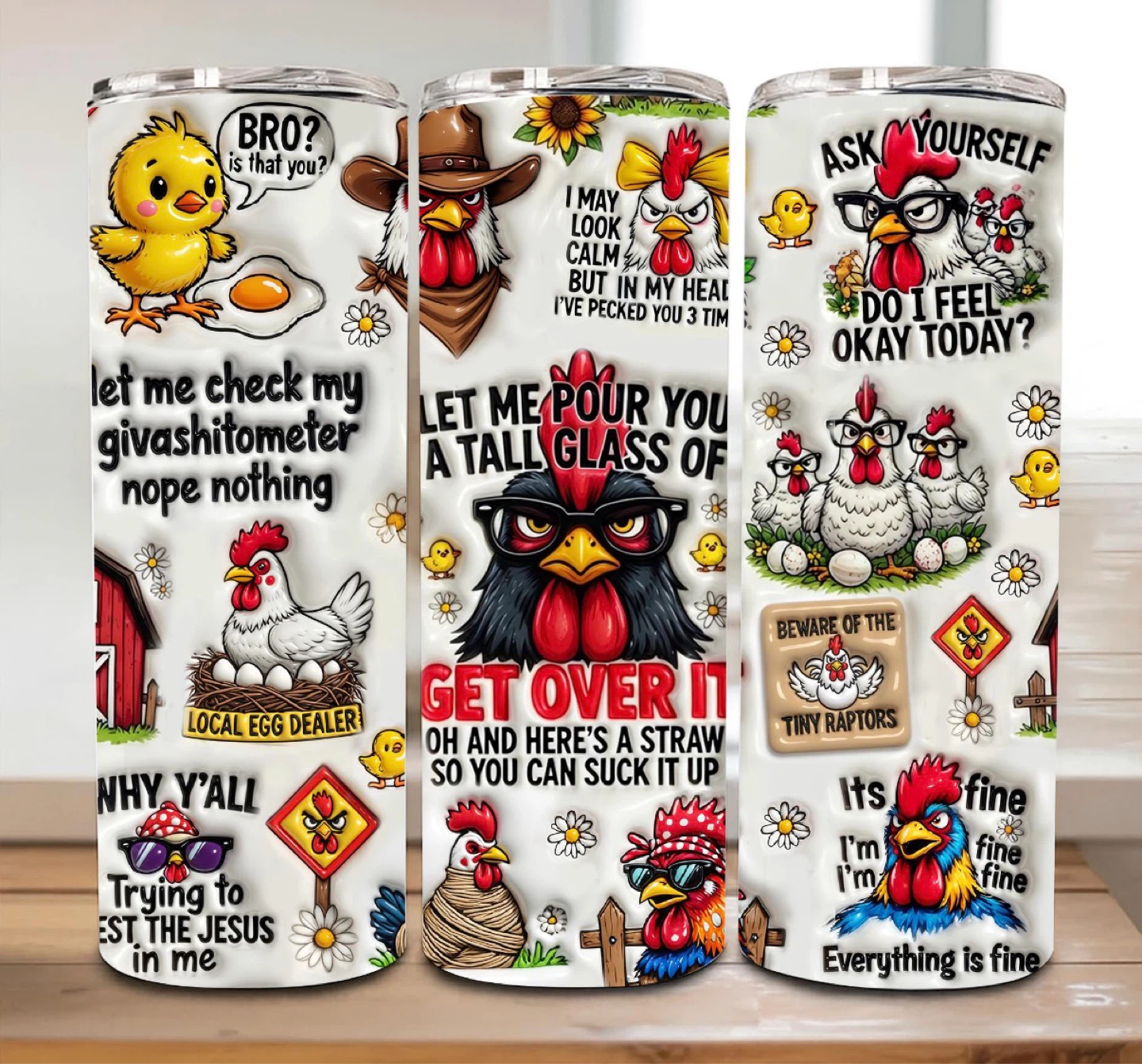 Funny Chicken Tumbler - "Get Over It" Design