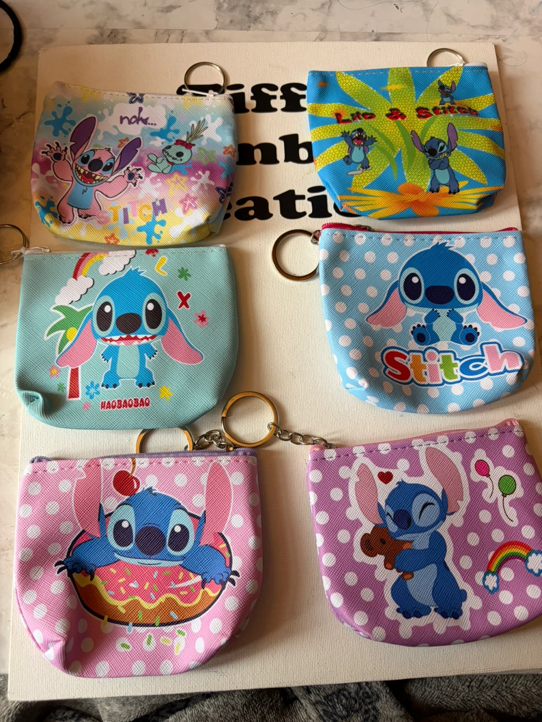Disney Stitch Coin Purses with Keychains (Set of 6)