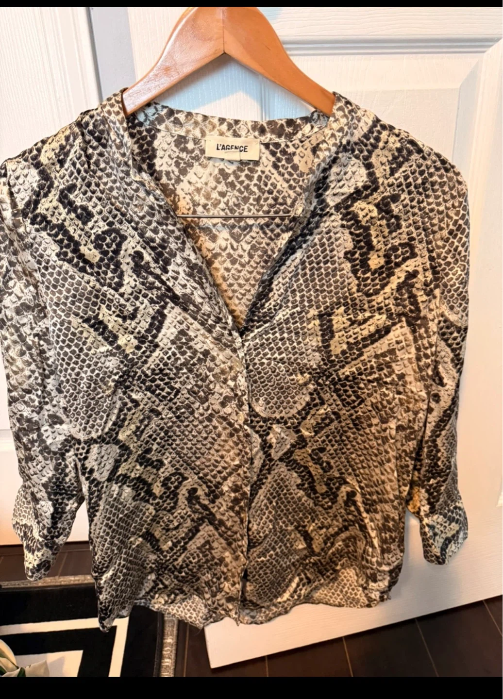 L'AGENCE Snakeskin Print Silk Button-Up Shirt - photo 2