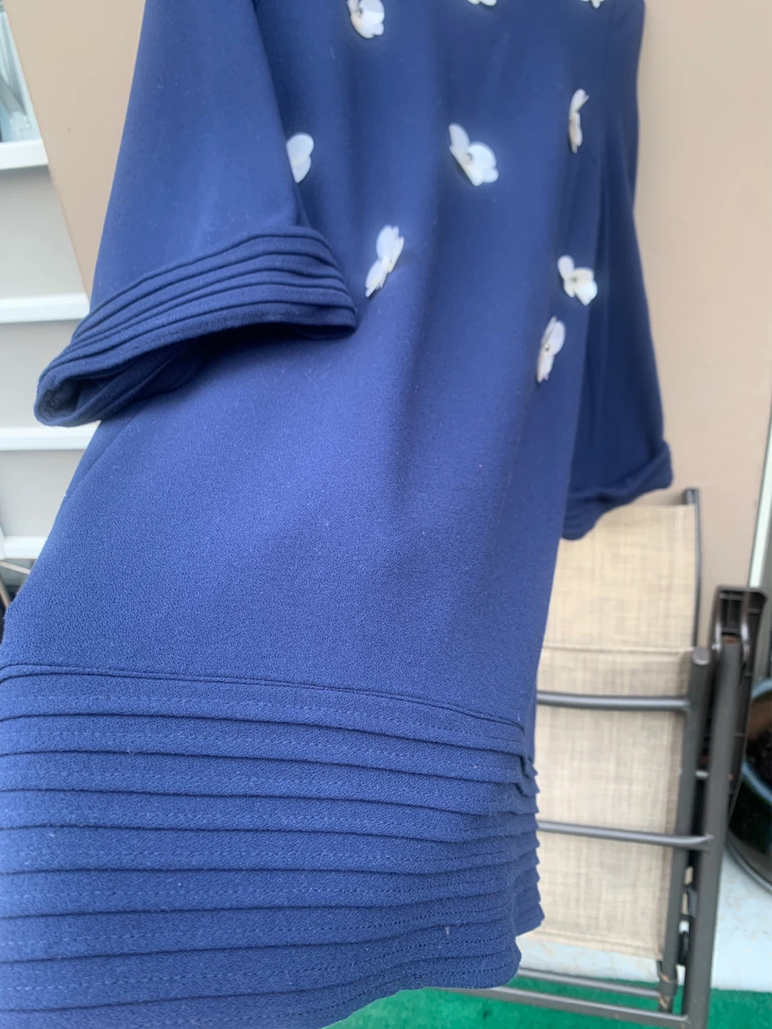 JOYCE  Navy Blue Dress with White Floral Appliqués - photo 3