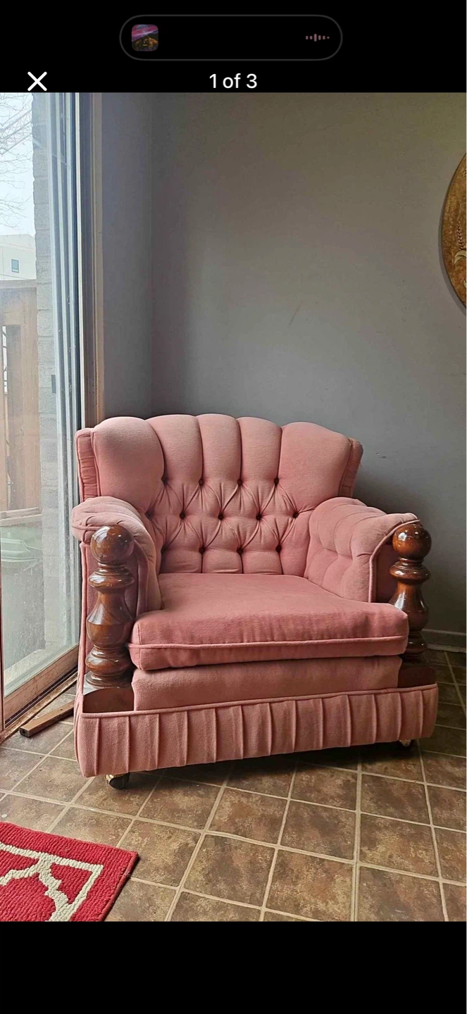 Large Pink Tufted Armchair