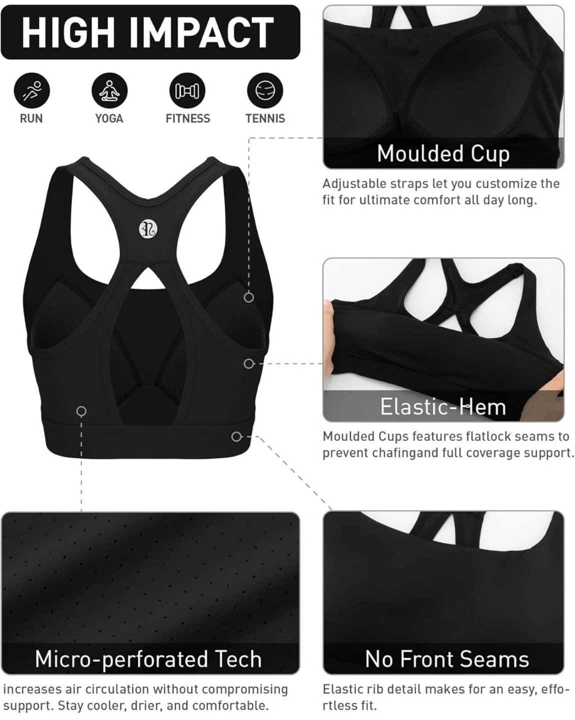 Black Sports Bra 3XL - photo 2