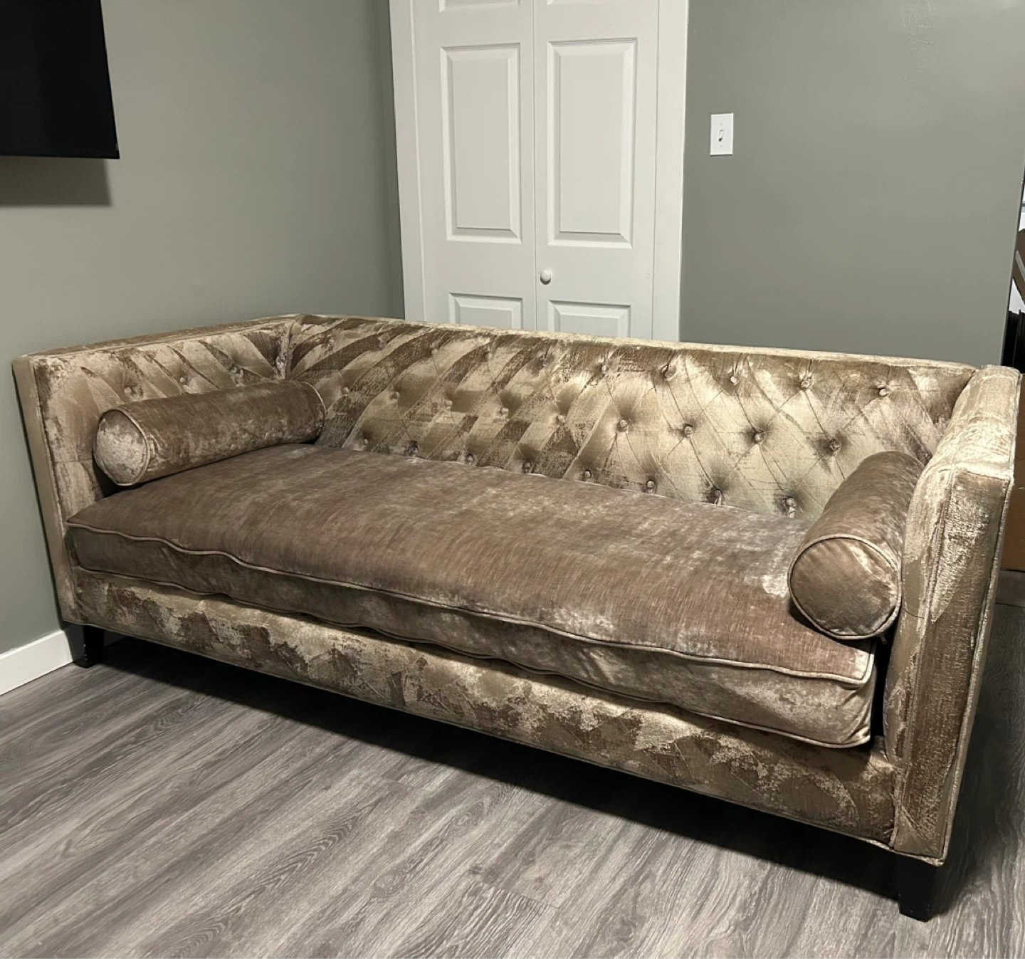 Tufted Velvet Sofa with Bolster Pillows - photo 5