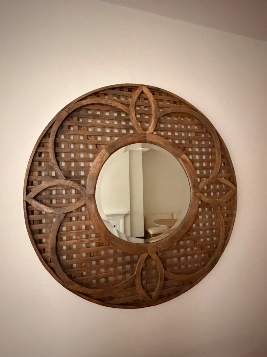 Round Woven Wood Mirror