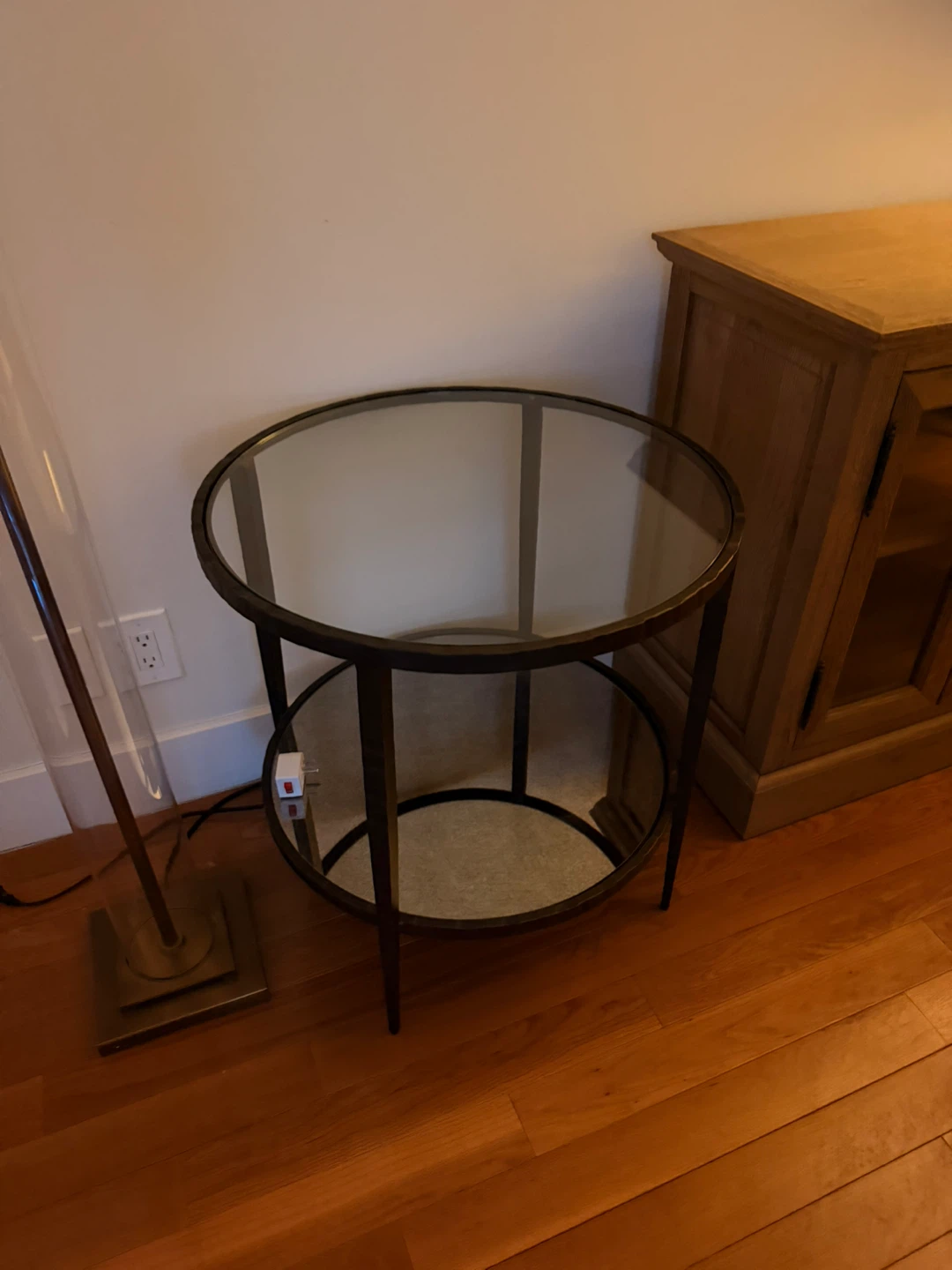 Round Glass Top Side Table with Mirrored Shelf