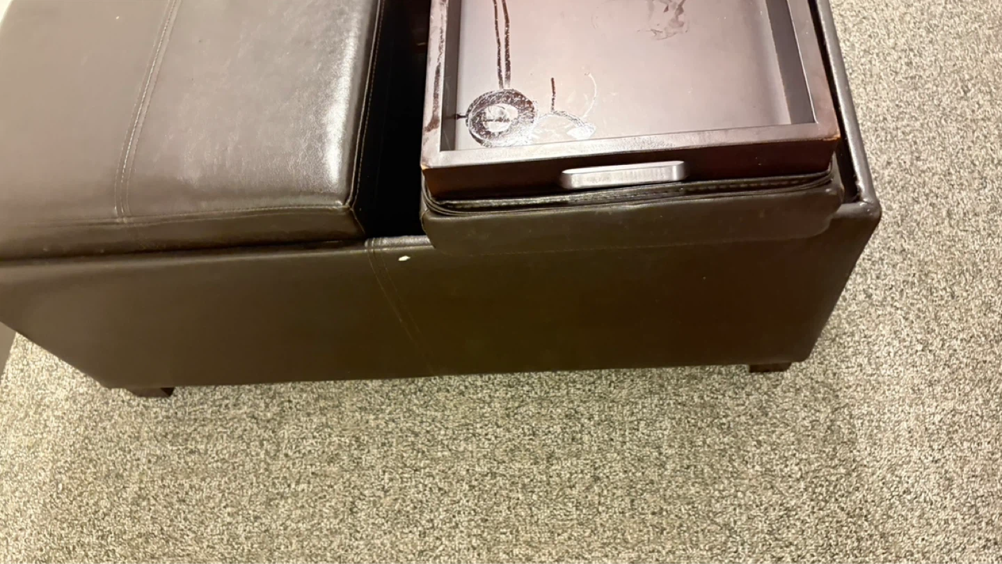 Brown Faux Leather Storage Ottoman with Tray - photo 5