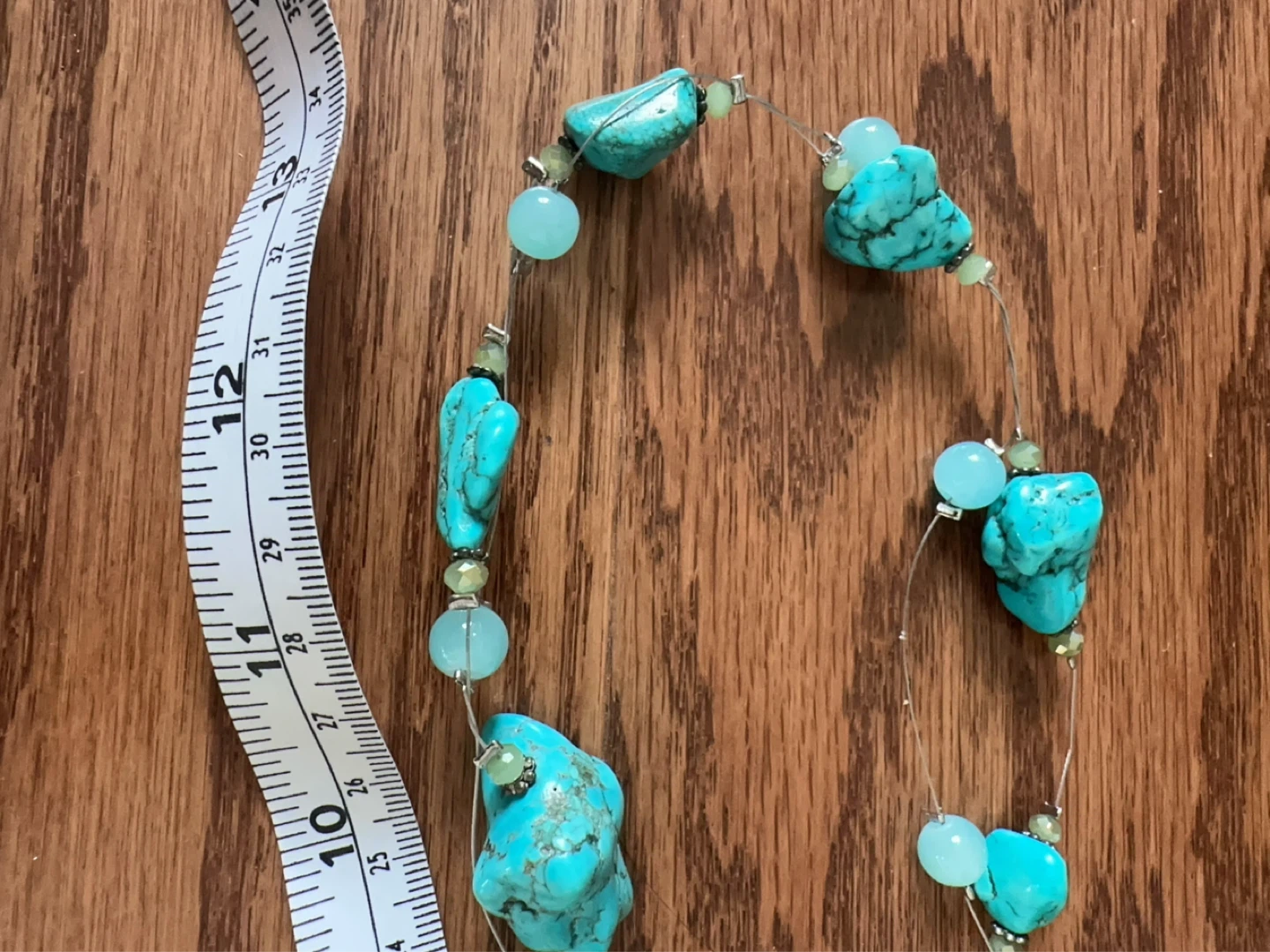 Long Turquoise and Aquamarine Beaded Necklace