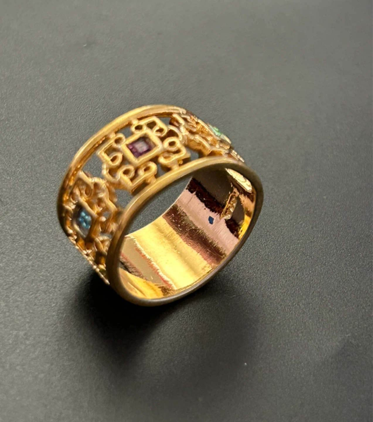Gold Tone Ring with Colorful Stones