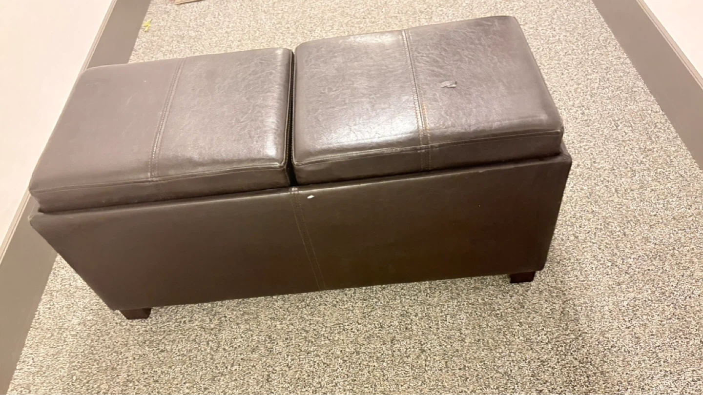 Brown Faux Leather Storage Ottoman with Tray