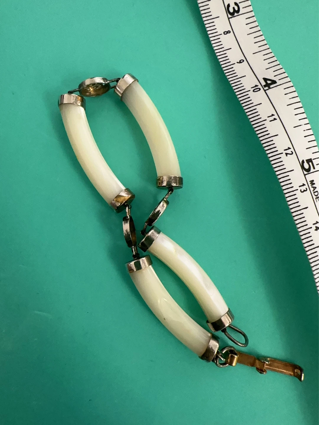 Vintage mother of pearl tube and Silver Bracelet
