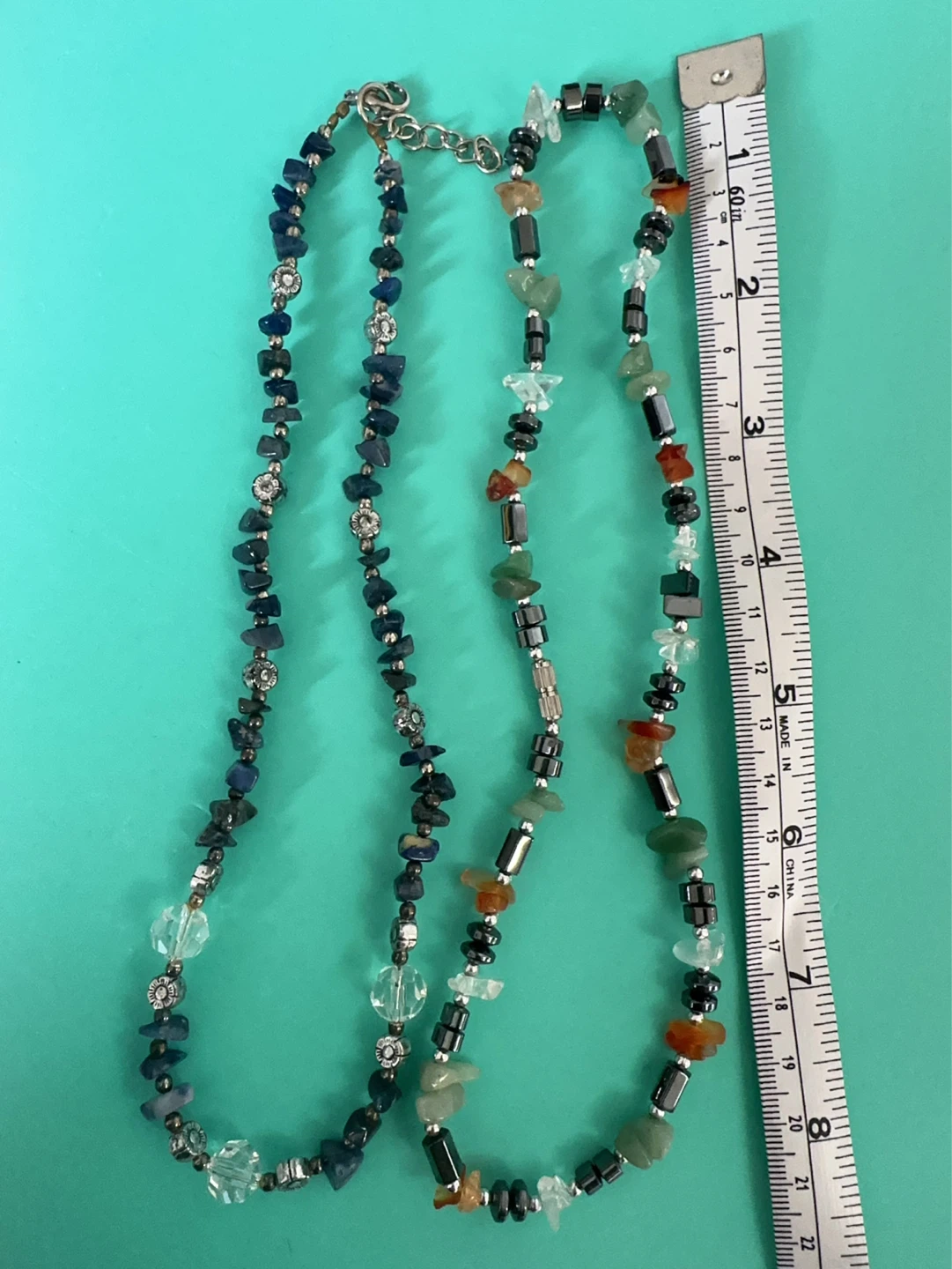 2 Handmade lapis, Agate jade and crystal Necklace