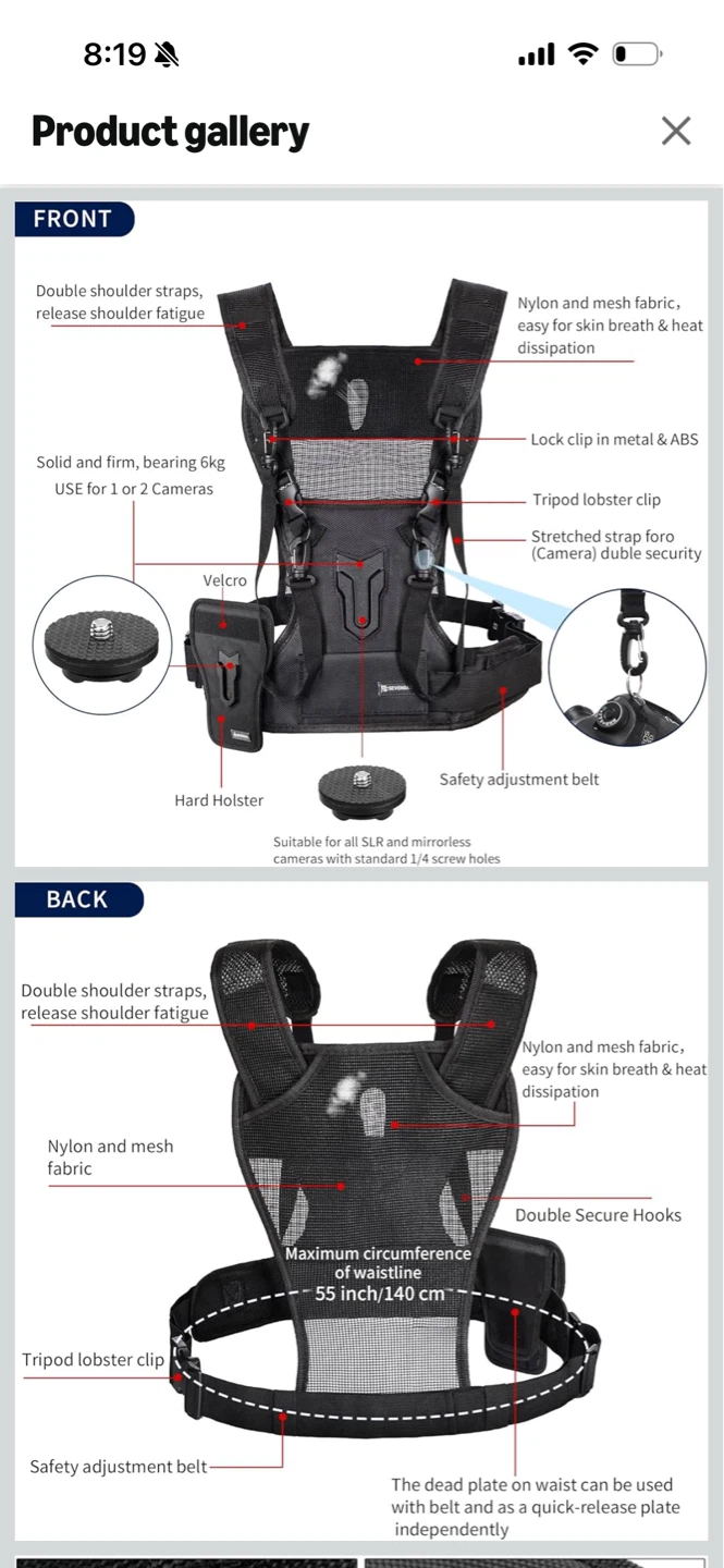 Camera Harness Chest Strap Vest
