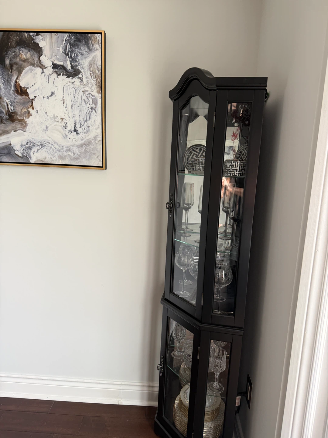 Black Corner Curio Cabinet with Glass Doors - photo 2