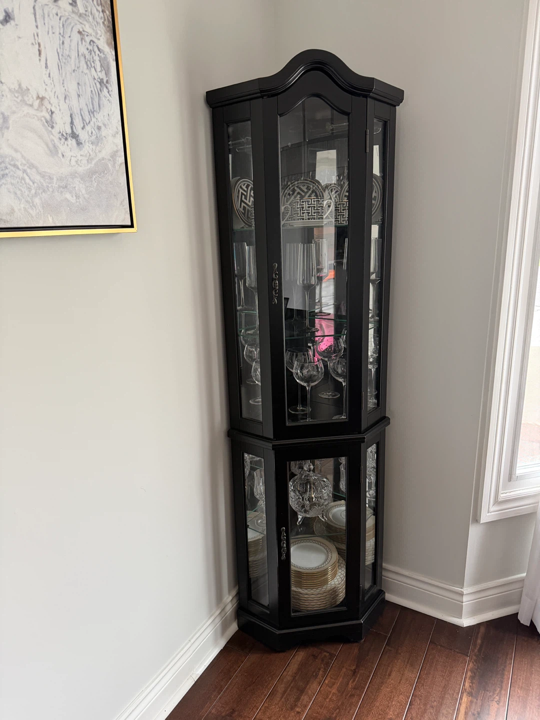 Black Corner Curio Cabinet with Glass Doors - photo 3