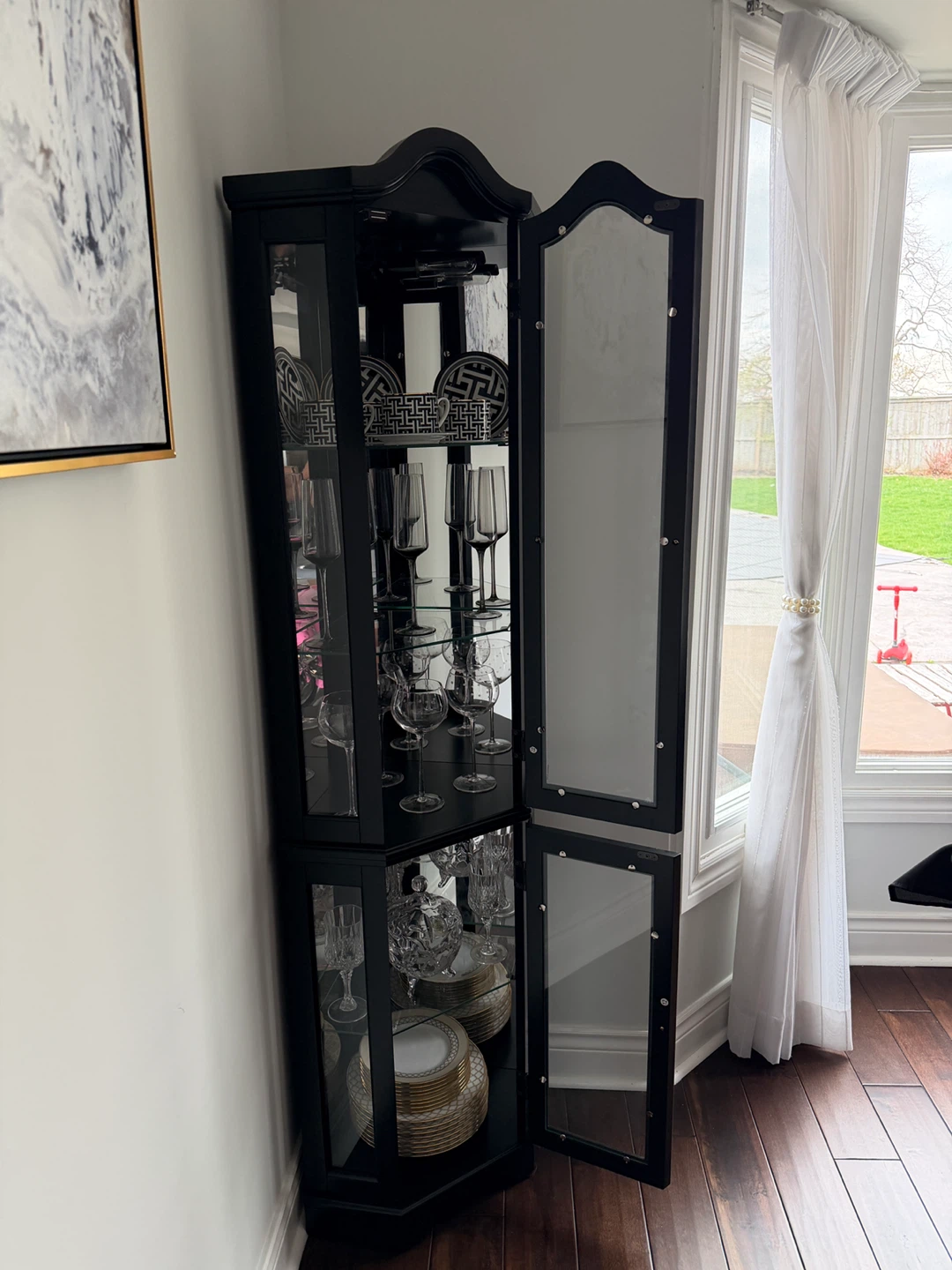 Black Corner Curio Cabinet with Glass Doors
