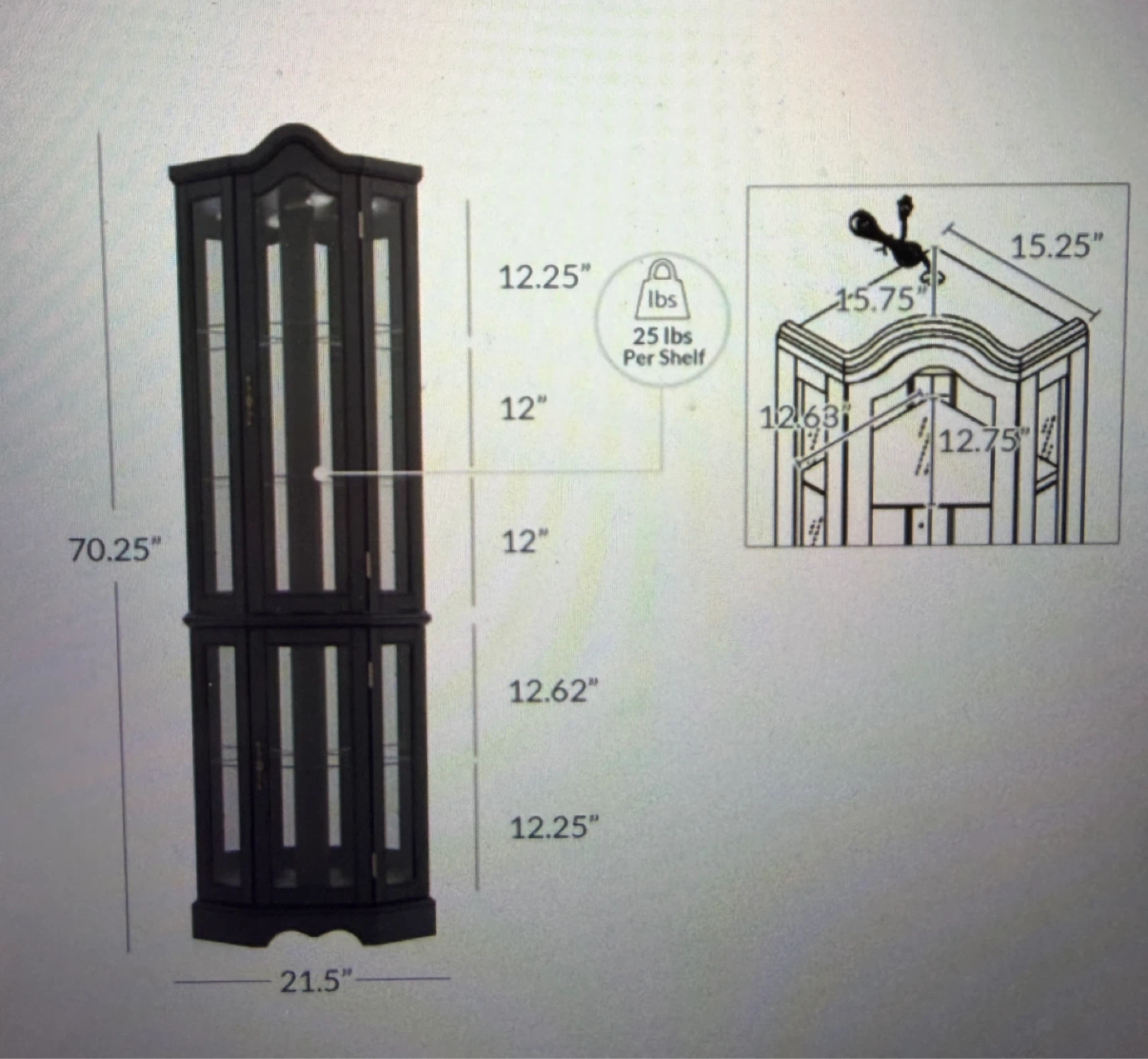 Black Corner Curio Cabinet with Glass Doors - photo 4