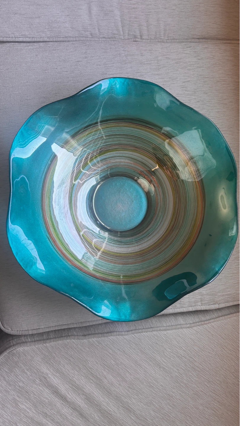 Decorative Teal Swirl Glass Bowl - photo 4
